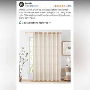 (2) Natural Farmhouse Semi Sheer Linen Curtains 100" x 96"
